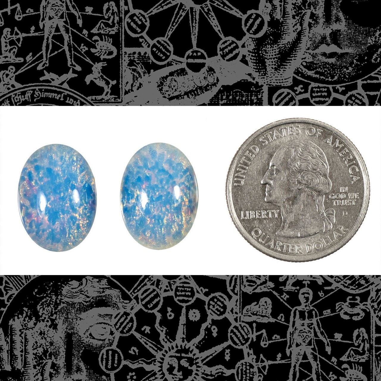 Blue Opal Glass 18mm x 13mm Cabochons - Set of Two - XXX - STC06